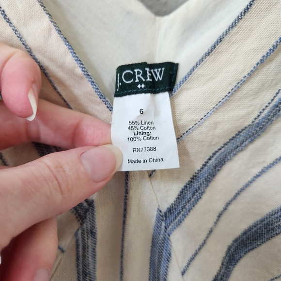 J. Crew | Women's Cream Fit and Flair Dress With Blue Stipes - Picture 8 of 9